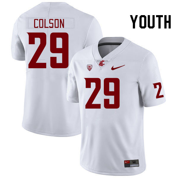 Youth #29 Jamorri Colson Washington State Cougars College Football Jerseys Stitched Sale-White - Click Image to Close